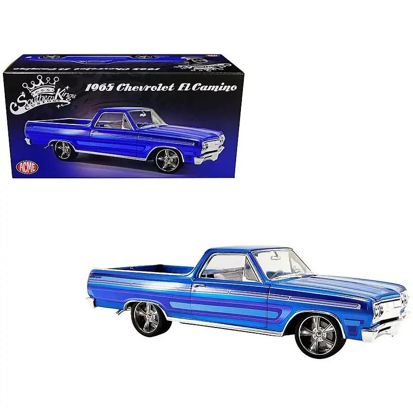 1965 Chevrolet El Camino Custom Laser Blue Metallic with Graphics "Southern Kings Customs" Limited Edition to 222 pieces Worldwide 1/18 Diecast Model Car by ACME