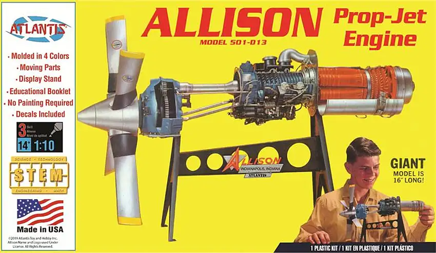 Allison 501-D13 Prop-Jet Engine w/Moving Parts & Stand 1/10 Atlantis Models