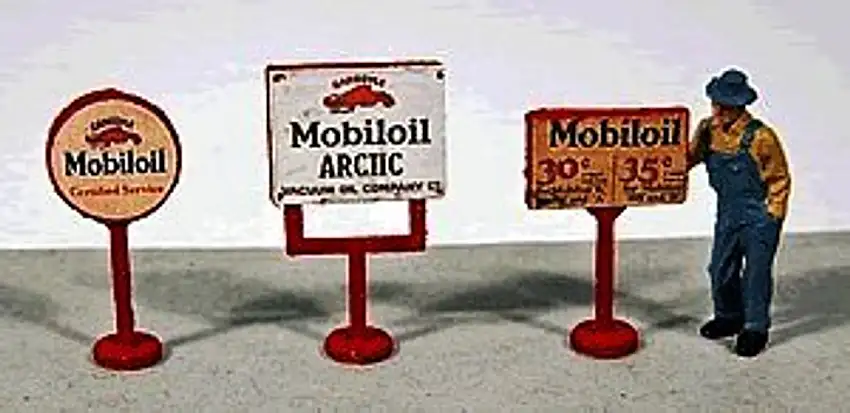 Vintage Mobil Gas Station Curb Signs (3) JL Innovative HO