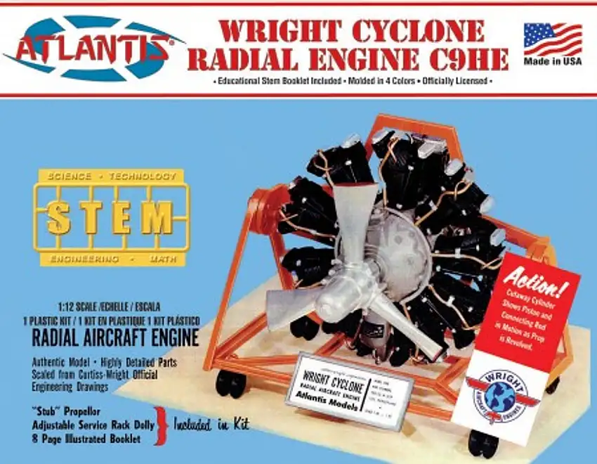 Wright Cyclone C9HE Radial Aircraft Engine STEM Model Kit 1/12 Atlantis Models
