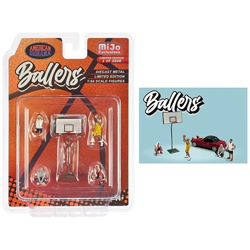 "Ballers" 5 piece Diecast Figure Set (4 Figures 1 Basketball Hoop) Limited Edition to 3600 pieces Worldwide 1/64 Scale Models by American Diorama