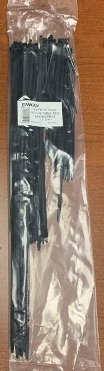 100pc Assorted Black Nylon Cable Ties (4", 8", 12", 17" L) Enkay (ENK7100)