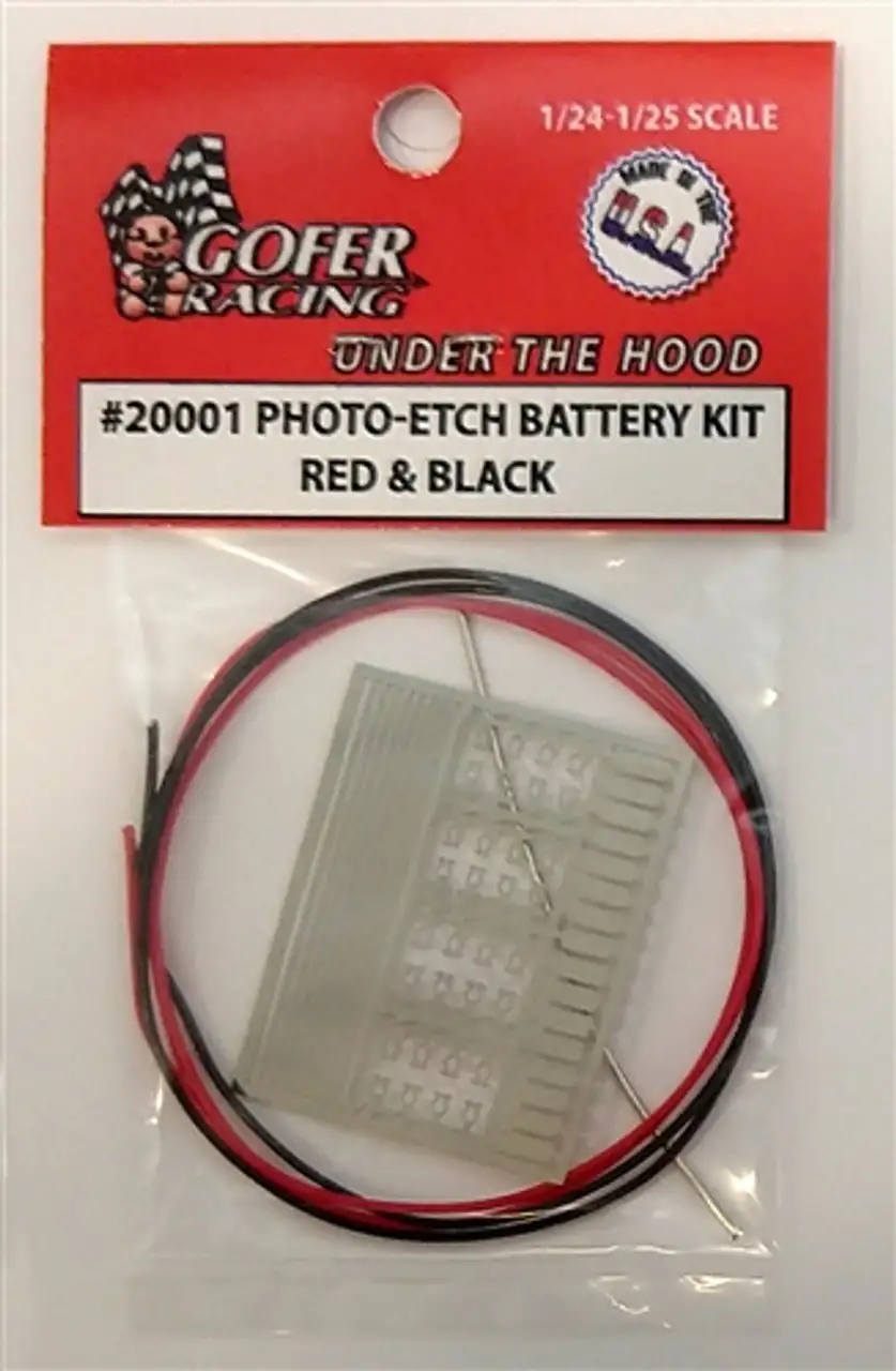 Photo-Etch Battery Detail Set w/Cable Wire Red & Black 1/24-1/25 Gofer Racing