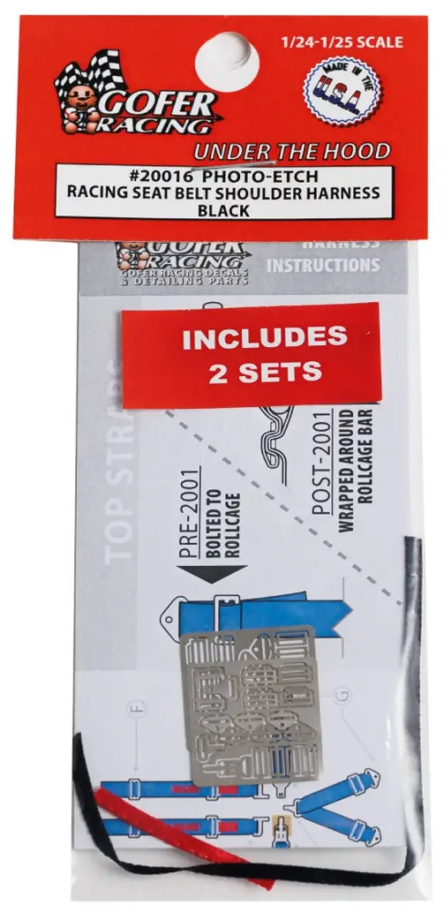 Photo-Etch Racing Seatbelts/Harness Black (2 Sets) 1/24-1/25 Gofer Racing
