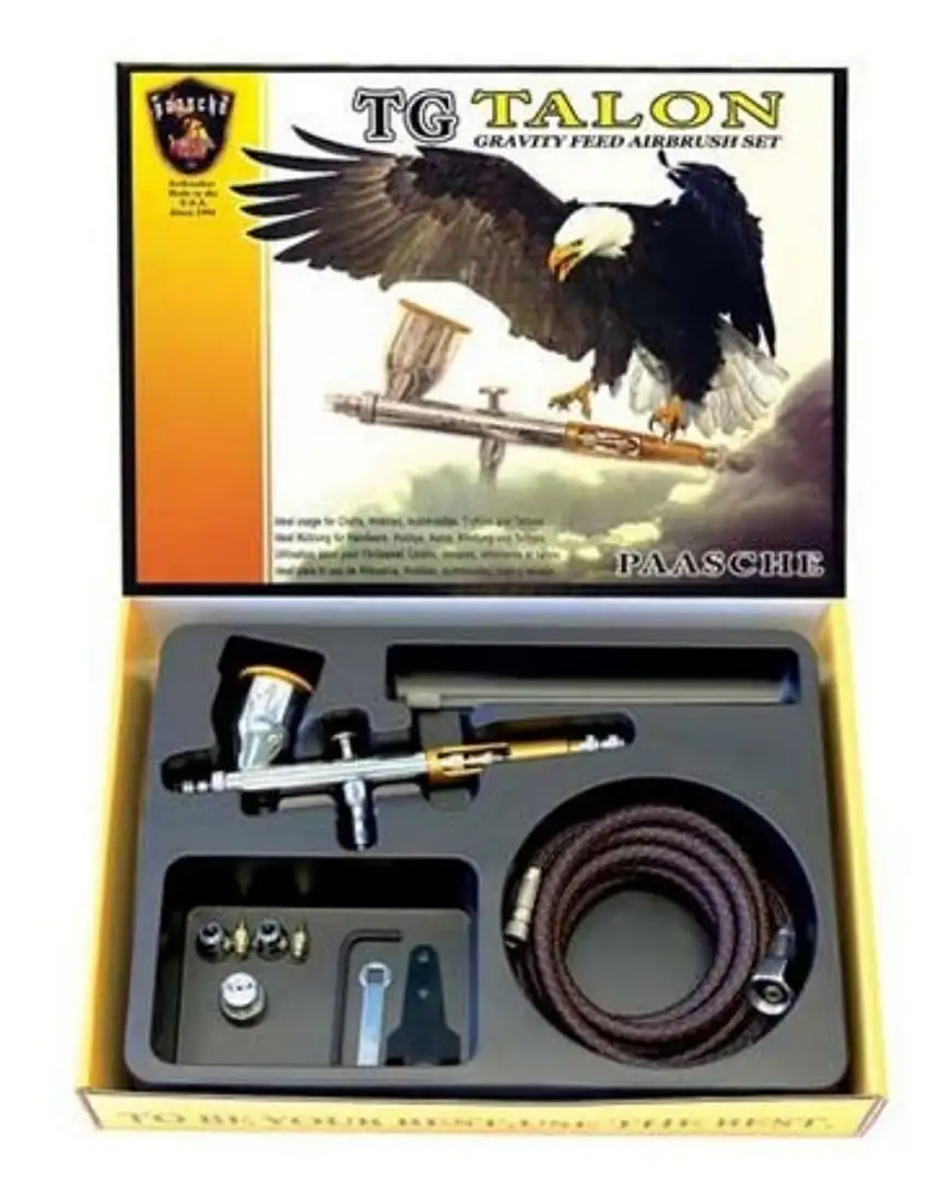 Talon Gravity Feed Double Action Airbrush Set w/3 Heads & Fan Aircap (TG-3F) Paasche Airbrush