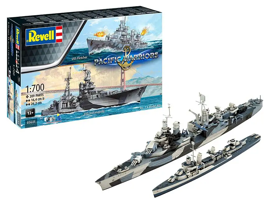 Pacific Warriors USS Fletcher Destroyer & Indianapolis Cruiser w/paint & glue 1/700 Revell Germany