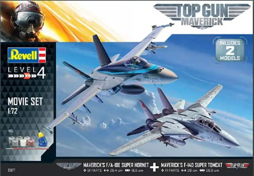 Top Gun Maverick's Set: F/A-18E Super Hornet & F-14D Super Tomcat Aircraft w/paint & glue 1/72 Revell Germany