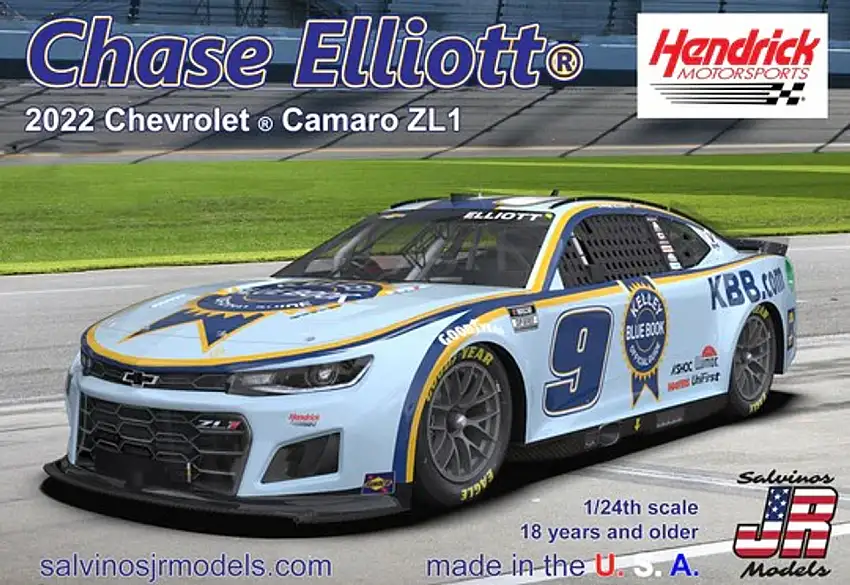 Chase Elliott 2022 NASCAR Next Gen Chevrolet Camaro ZL1 Race Car (Kelly Blue Book) 1/24 Salvinos JR