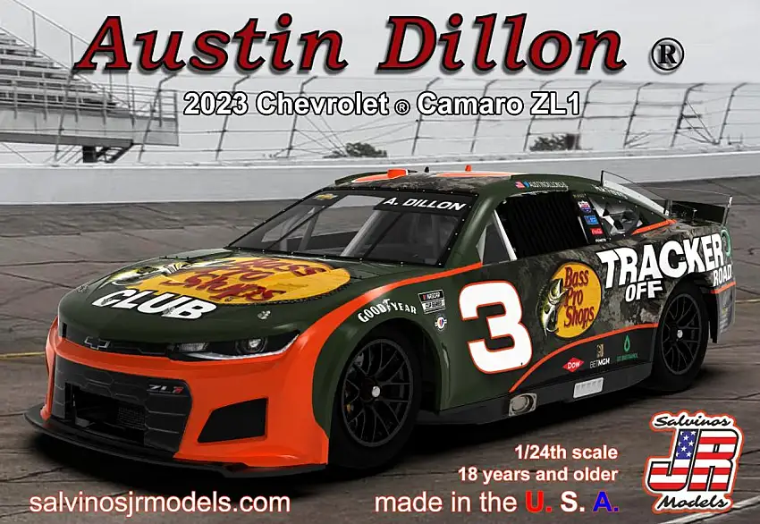 Austin Dillon 2023 NASCAR Chevrolet Camaro ZL1 Race Car (Bass Pro Shops Primary) 1/24 Salvinos JR