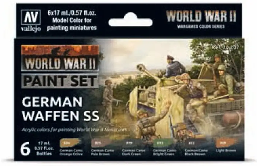 17ml Bottle WWII German Waffen SS Wargames Paint Set (6 Colors) Vallejo Paint (VLJ70207)