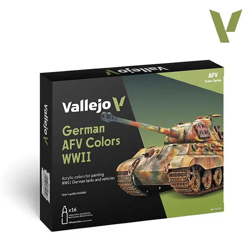 WWII German AFV Model Color Paint Set (16 Colors) 18ml Bottles Vallejo Paint